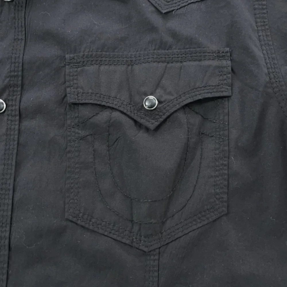 True Religion Pearl Snap Shirt Men 3XL Black‎ Western Long Sleeve
